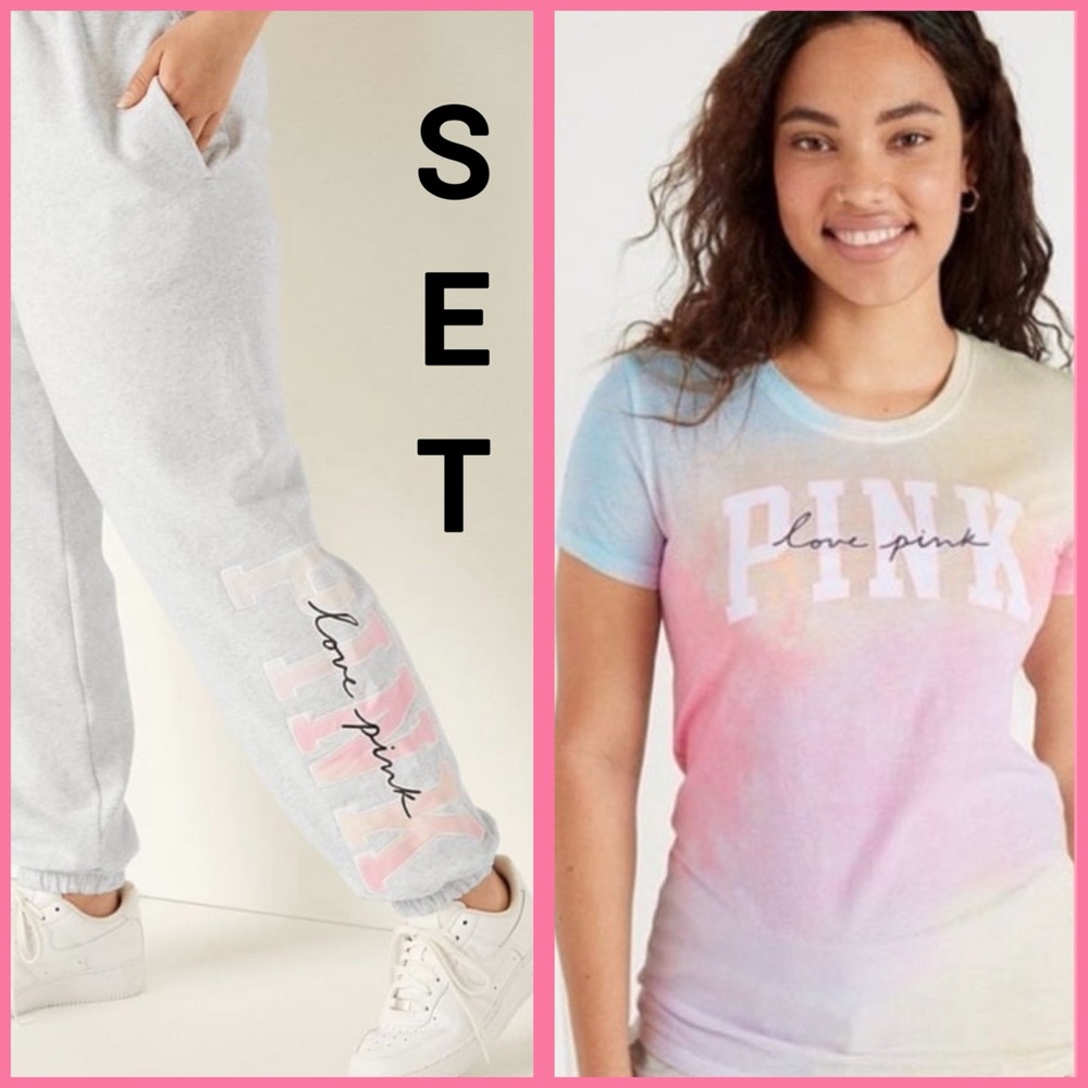 NWT VS PINK FREYA TIE DYE DOUBLE LOGO SET